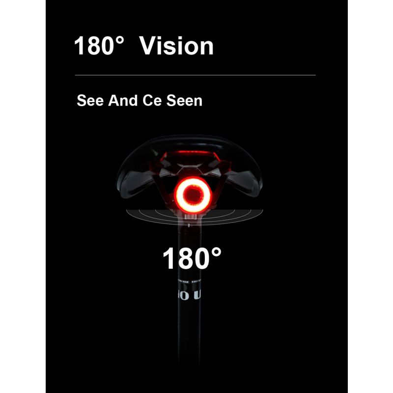 Smart cykelbaglygte med auto start stop USB opladning IPX6 vandtæt for cykel sikkerhed og synlighed