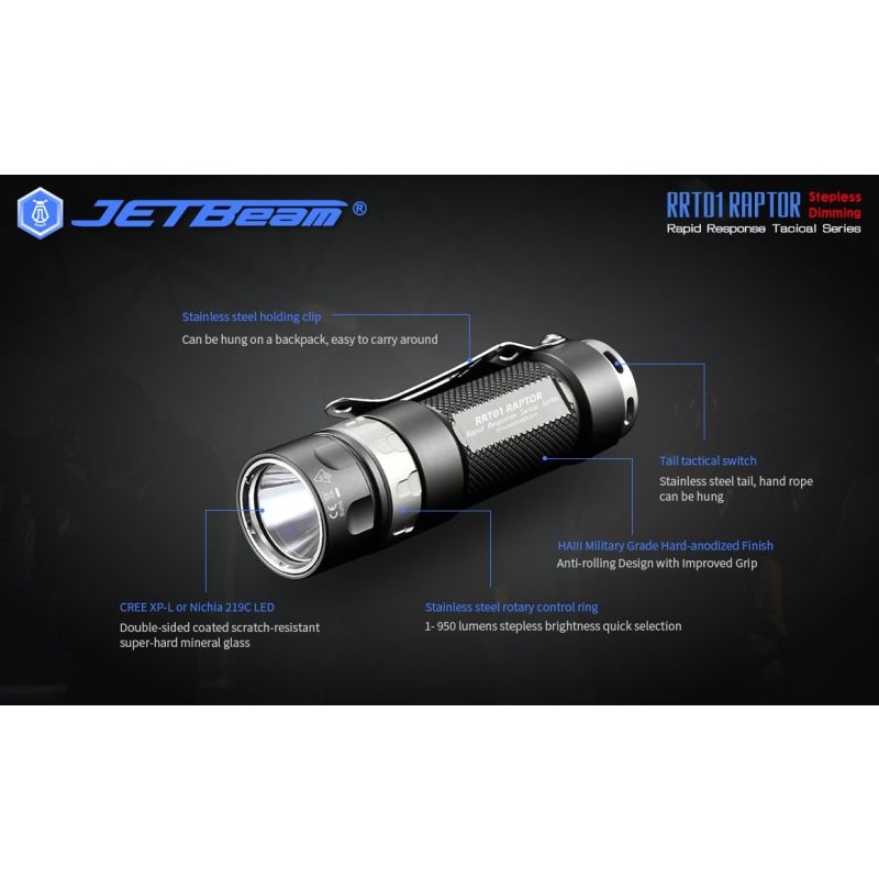 JETBeam JET-RRT01 XP-L 950 Lumen LED EDC lommelygte til udendørs eventyr og lang batterilevetid