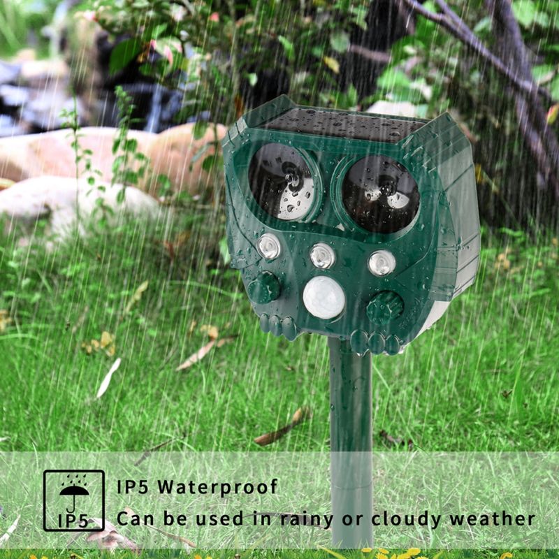 Dyrerepeller solcelledrevet vejrbestandig ultralydsrepellent human skadedyrskontrol udendørs havesikkerhed