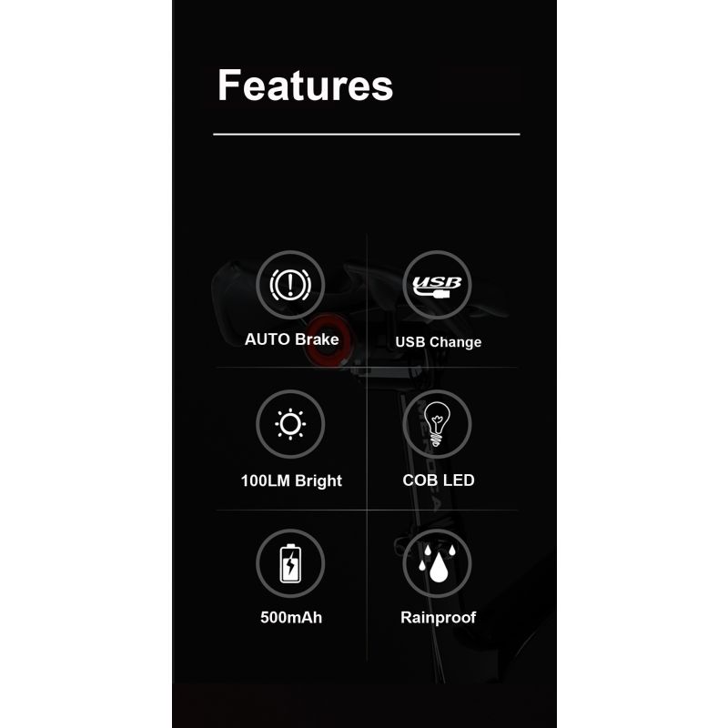 Smart cykelbaglygte med auto start stop USB opladning IPX6 vandtæt for cykel sikkerhed og synlighed