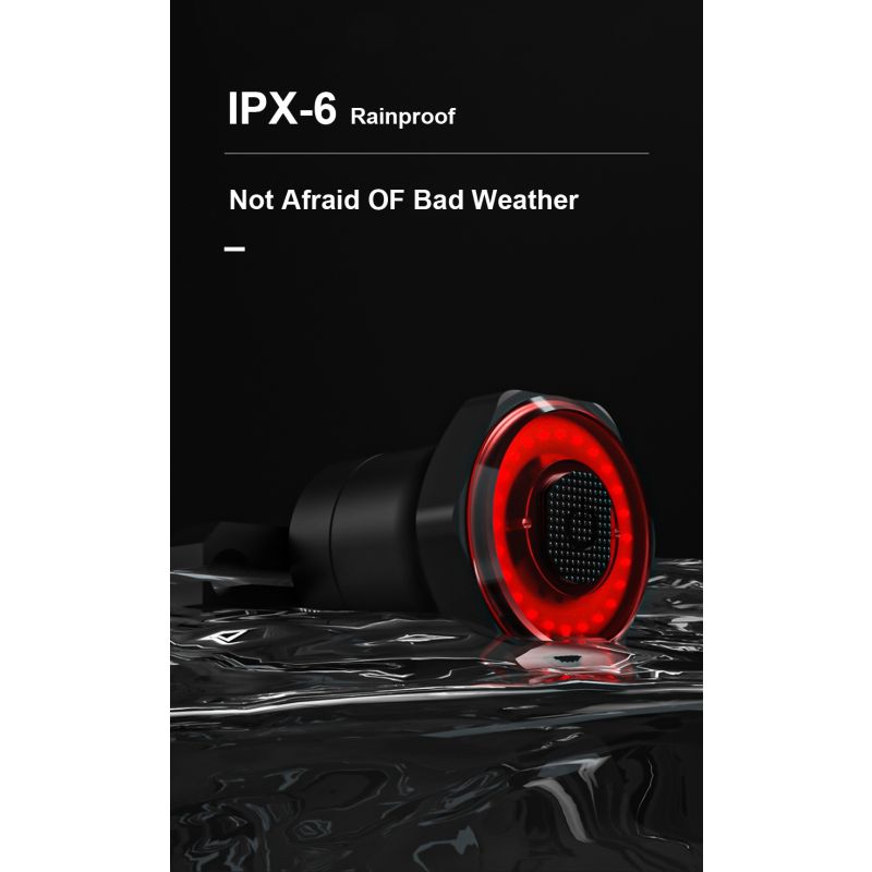 Smart cykelbaglygte med auto start stop USB opladning IPX6 vandtæt for cykel sikkerhed og synlighed