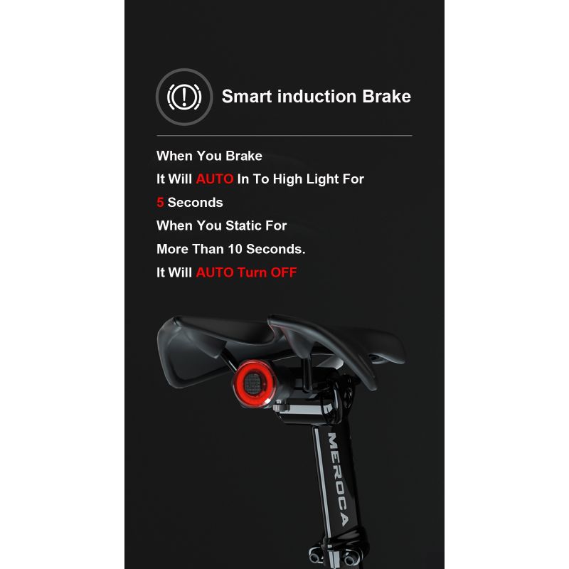 Smart cykelbaglygte med auto start stop USB opladning IPX6 vandtæt for cykel sikkerhed og synlighed