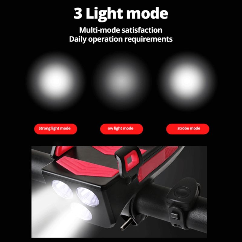 Multifunktionel cykellampe 800 lumens LED cykellys med powerbank telefonholder og cykelhorn til natcykling