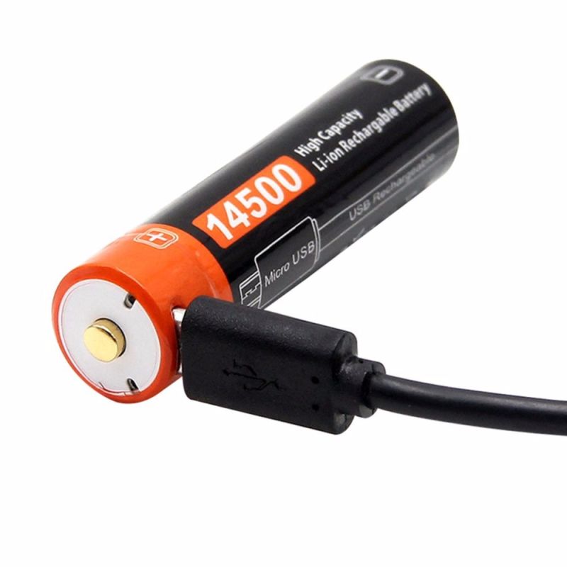 DoublePow 14500 batteri 750mAh genopladeligt lithium-ion miljøvenligt batteri med LED-opladningsindikator