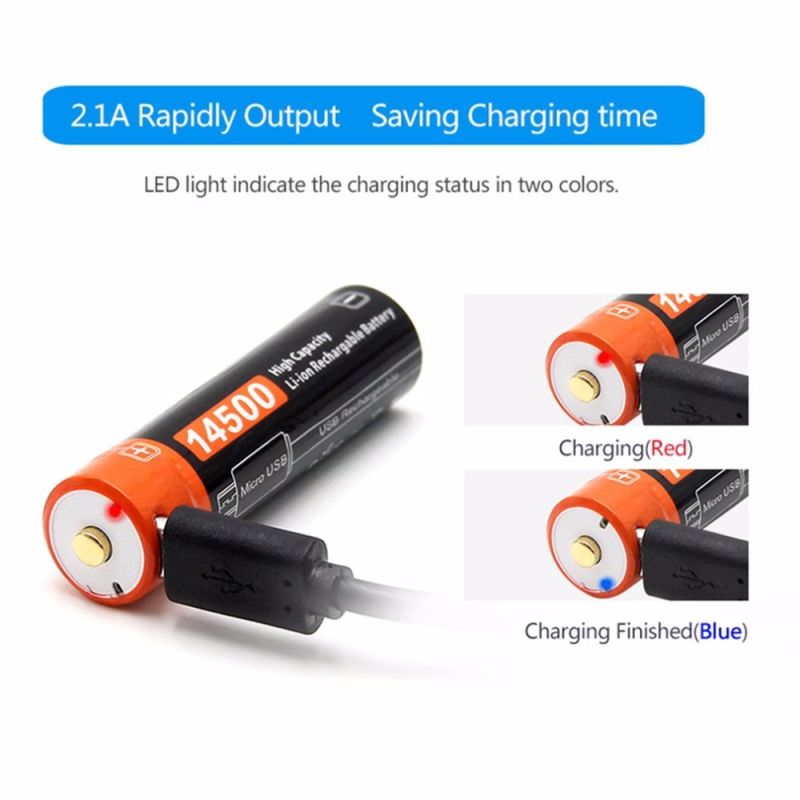 DoublePow 14500 batteri 750mAh genopladeligt lithium-ion miljøvenligt batteri med LED-opladningsindikator