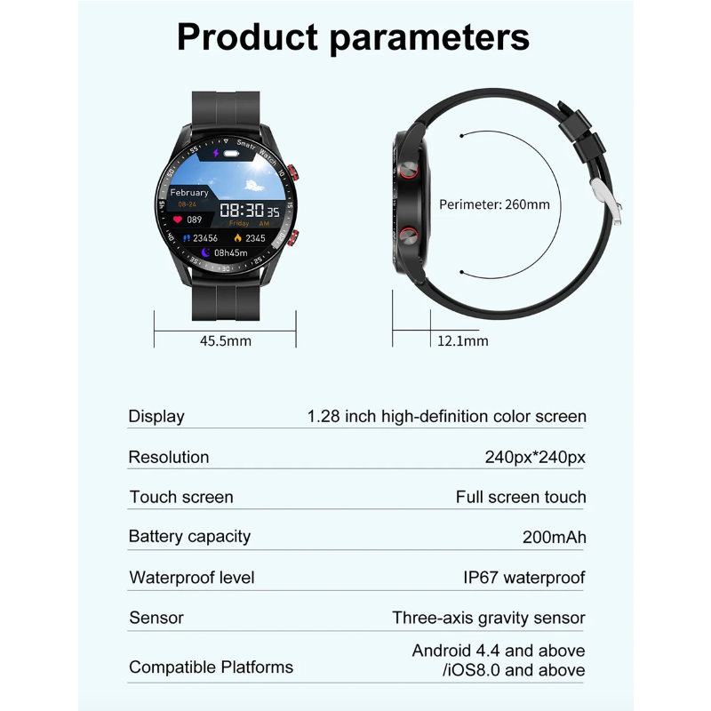 HW20 Smartur til Android/iOS | Bluetooth-opkald, ECG+PPG Puls, Søvn | IP67 Vandtæt, Rund IPS Skærm