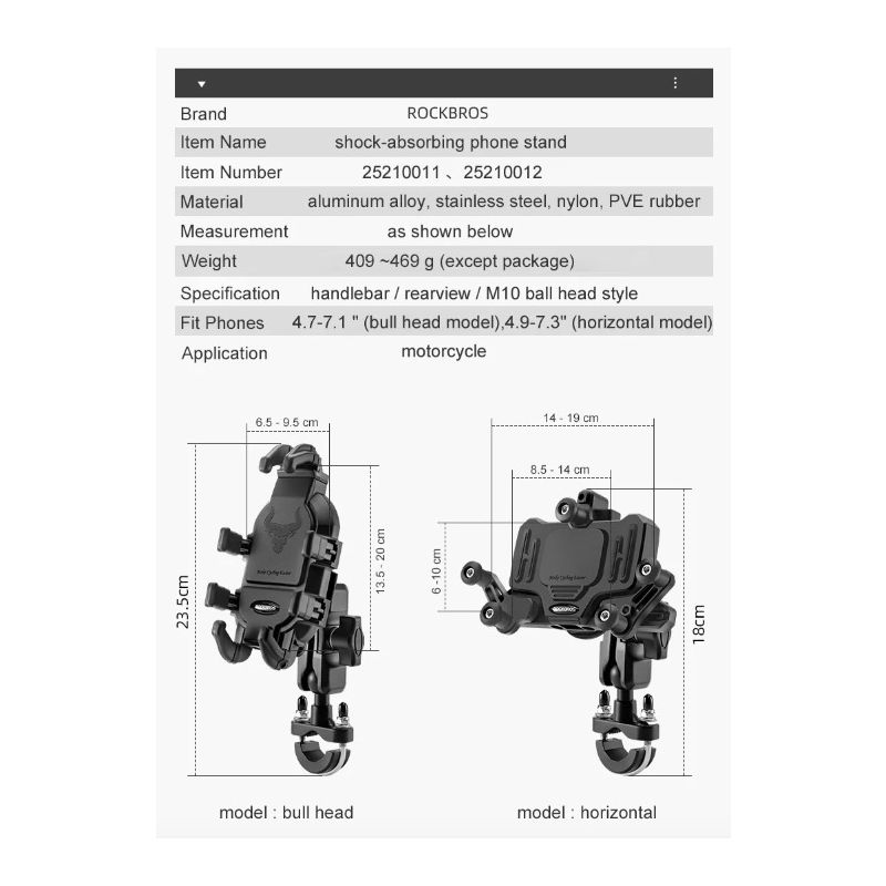 ROCKBROS Justerbar Telefonholder til Motorcykel Roterbar Aluminiums Cykeltelefonholder Silikone Stødabsorbering