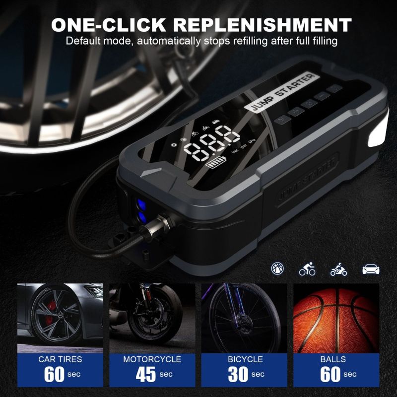 Jump Starter Power Bank Bærbar Oplader 2000A Spidsstrøm 8000mAh Til Bilbatteriproblemer Dækpumpning 150PSI