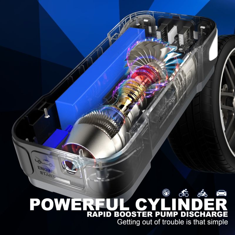 Jump Starter Power Bank Bærbar Oplader 2000A Spidsstrøm 8000mAh Til Bilbatteriproblemer Dækpumpning 150PSI