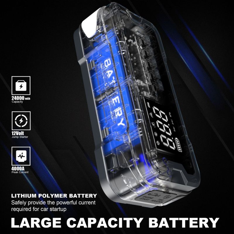 Jump Starter Power Bank Bærbar Oplader 2000A Spidsstrøm 8000mAh Til Bilbatteriproblemer Dækpumpning 150PSI