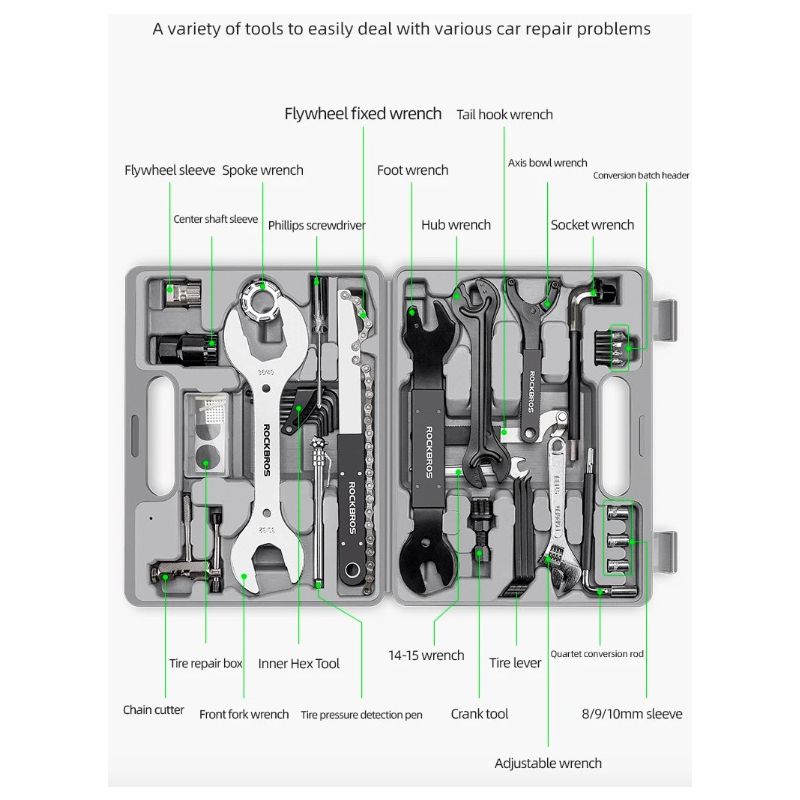 ROCKBROS Cykelreparationsværktøj Integreret Cykelværktøjssæt Holdbart Kulstofstålværktøj til Seriøse Cykling