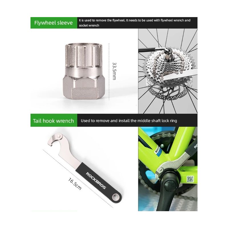 ROCKBROS Cykelreparationsværktøj Integreret Cykelværktøjssæt Holdbart Kulstofstålværktøj til Seriøse Cykling