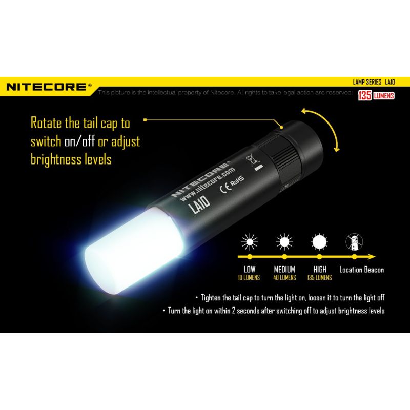 Nitecore LA10 mini EDC lommelygte 135 lumens kompakt camping lommelygte letvægts belysningsværktøj