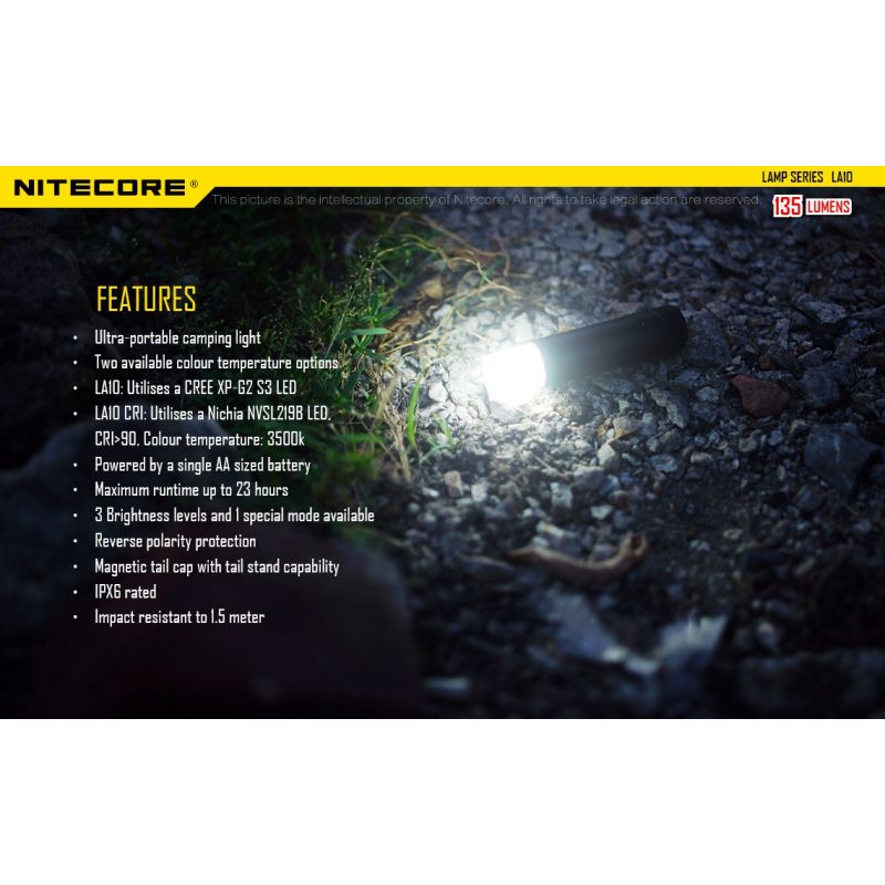 Nitecore LA10 mini EDC lommelygte 135 lumens kompakt camping lommelygte letvægts belysningsværktøj