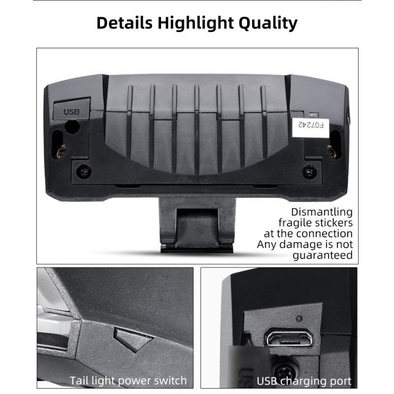 ROCKBROS LKWD-R1 cykellygte smart USB LED cykelbaglygte med trådløs fjernbetjening til cykelsikkerhed