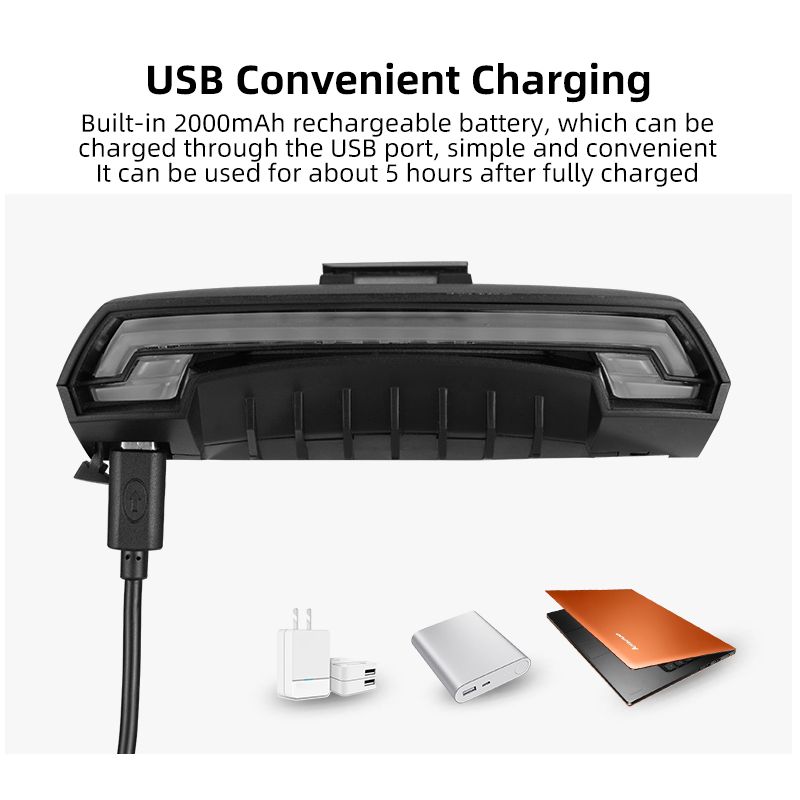 ROCKBROS LKWD-R1 cykellygte smart USB LED cykelbaglygte med trådløs fjernbetjening til cykelsikkerhed