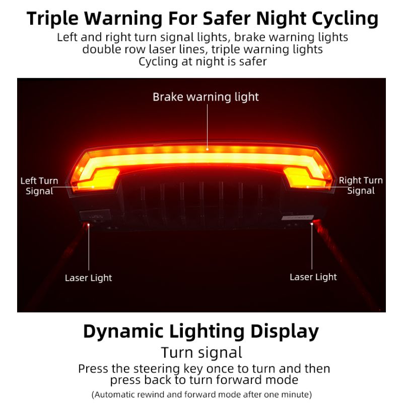 ROCKBROS LKWD-R1 cykellygte smart USB LED cykelbaglygte med trådløs fjernbetjening til cykelsikkerhed