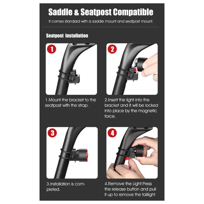 Gaciron cykelbaglygte LOOP-100 høj lysstyrke med bremsesensor ideel til bycykling og landevejscykling