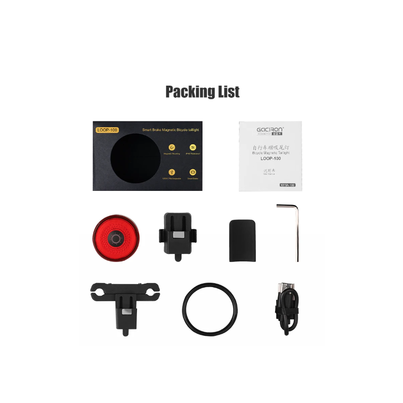 Gaciron cykelbaglygte LOOP-100 høj lysstyrke med bremsesensor ideel til bycykling og landevejscykling