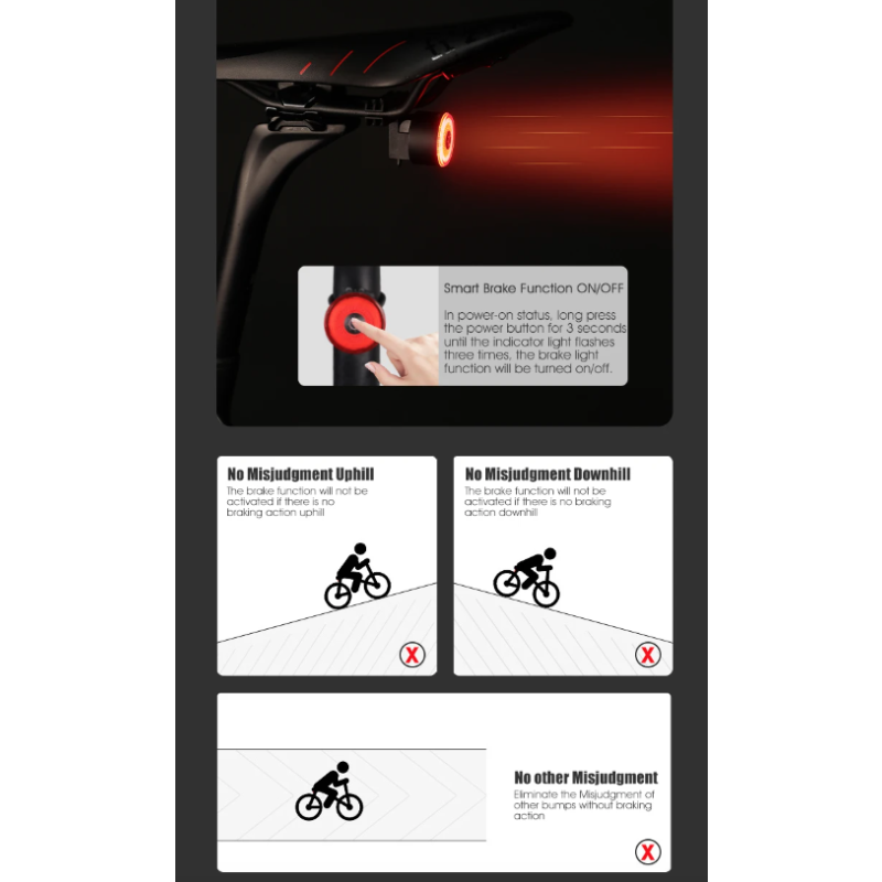 Gaciron cykelbaglygte LOOP-100 høj lysstyrke med bremsesensor ideel til bycykling og landevejscykling