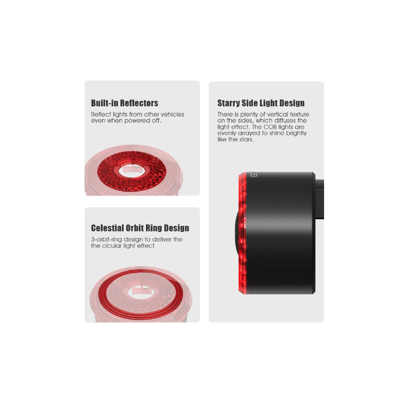 Gaciron cykelbaglygte LOOP-100 høj lysstyrke med bremsesensor ideel til bycykling og landevejscykling