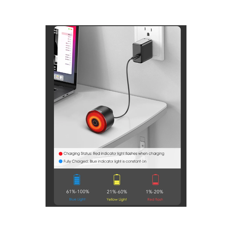 Gaciron cykelbaglygte LOOP-100 høj lysstyrke med bremsesensor ideel til bycykling og landevejscykling