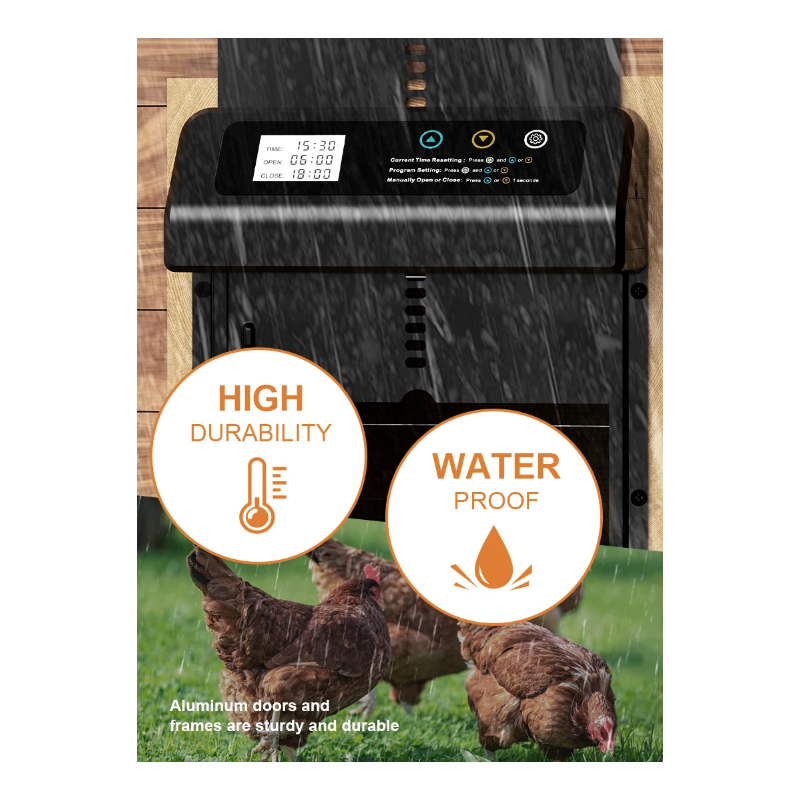 Automatisk hønsegårdsdøråbner med indbygget timer til nem hønsegårdsstyring vejrbestandig og holdbar konstruktion