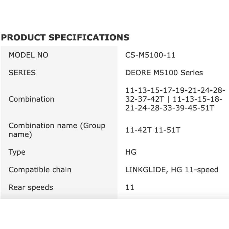 Shimano Deore CS M5100 11 Speed Kassette MTB Ydeevne HYPERGLIDE Gearskift til Mountainbiking Cykeltilbehør