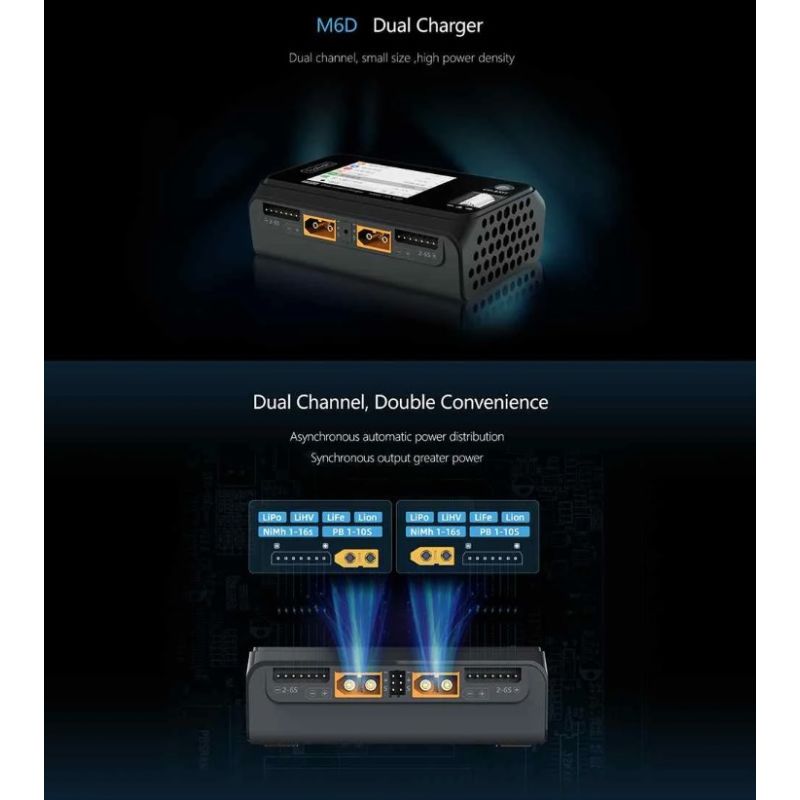 VærktøjssætRC M6D 500W 15A DC Dual Channel Mini Smart Oplader Aflader til LiPo NiMh Effektiv opladning