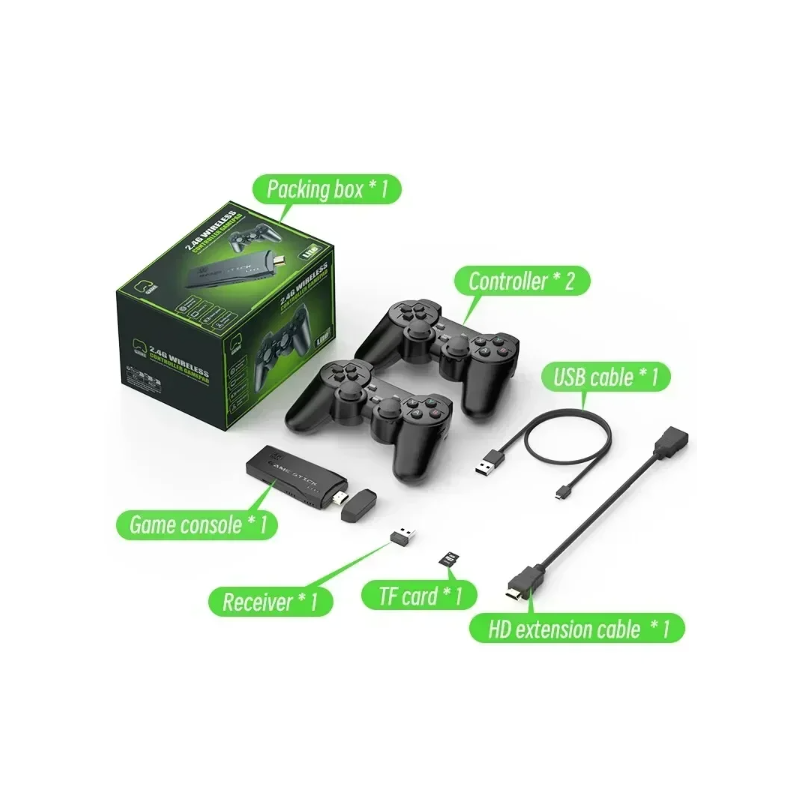 M8 Videospilkonsol 4K Retro-Spil med 2.4G Trådløs Controller Game Stick Omfattende Spilsamling 10000 Spil