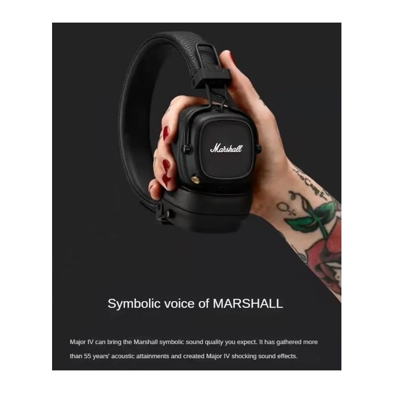 Marshall Major IV Bluetooth-hovedtelefoner med signaturlyd og dyb bas til musikentusiaster trådløs opladning