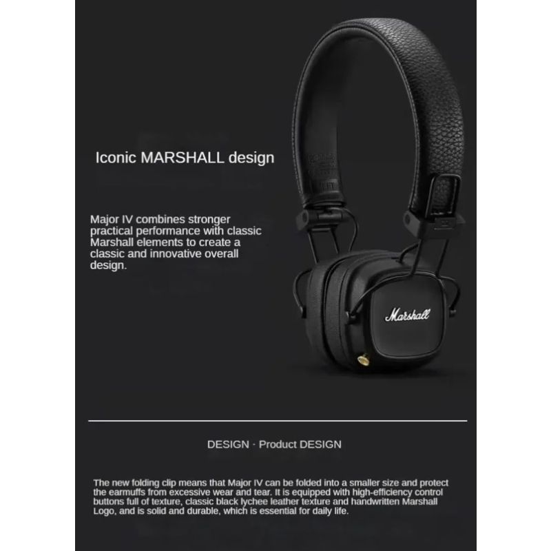 Marshall Major IV Bluetooth-hovedtelefoner med signaturlyd og dyb bas til musikentusiaster trådløs opladning