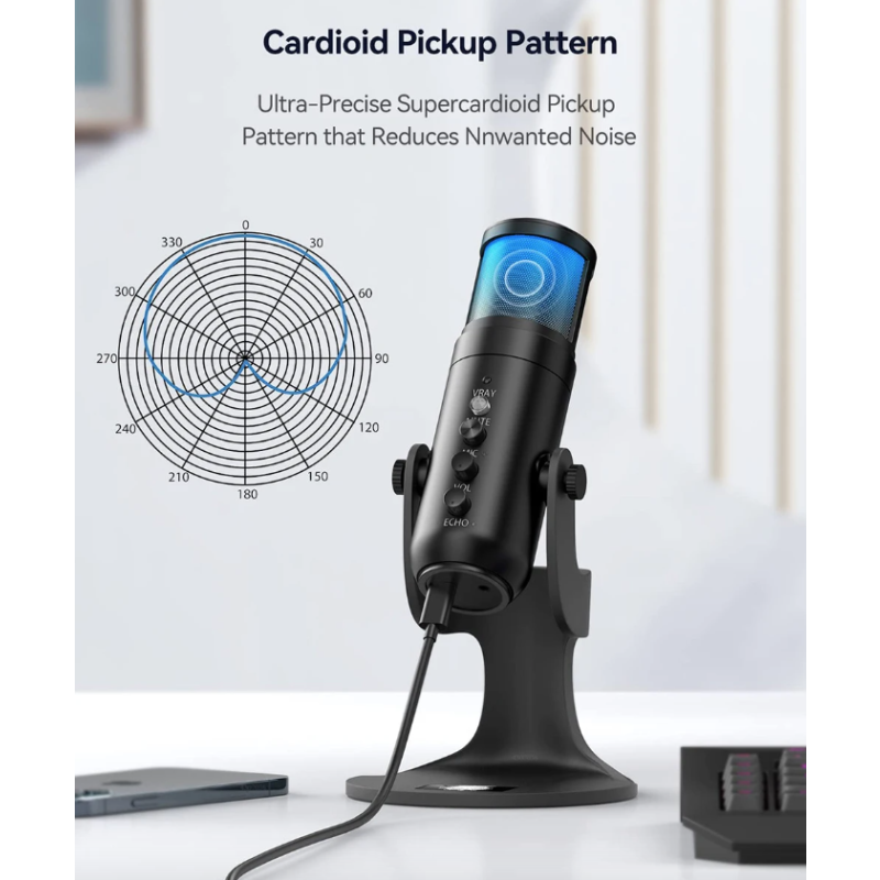 MU900PRO RGB USB-mikrofon til streaming dynamisk RGB belysning høj lydkvalitet kardioid opsamlingsmønster