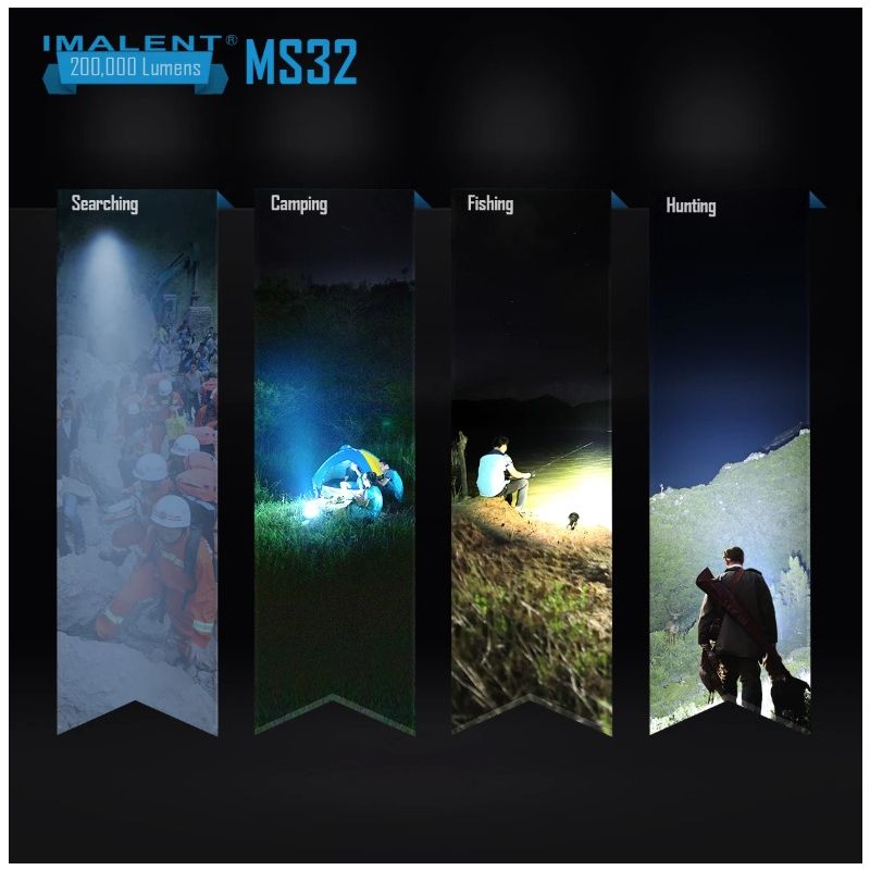 IMALENT MS32 200000 lumens LED lommelygte høj lysstyrke med aluminiumslegering for natte-synlighed og eventyr