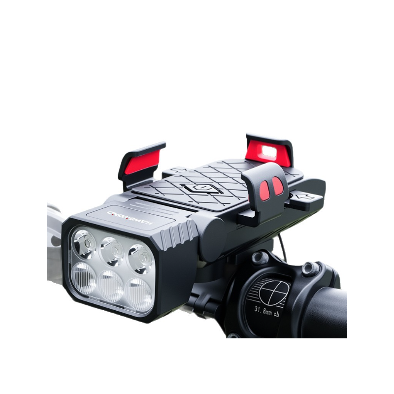 Multifunktionel Cykellygte 3-i-1: Horn, Mobilholder Cykel & Lys for Cykelsikkerhed.