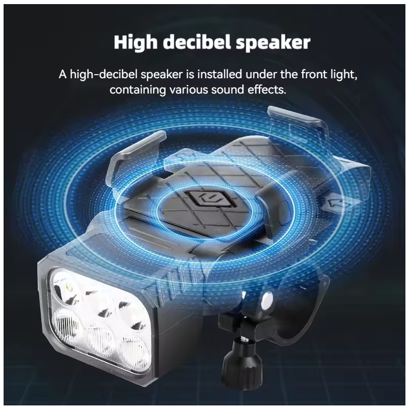 Multifunktionel Cykellygte 3-i-1: Horn, Mobilholder Cykel & Lys for Cykelsikkerhed.