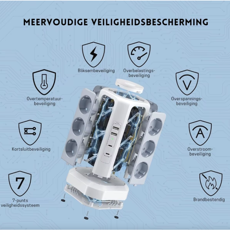 XT-G3211 EU stikdåse 4000W 16A | Strømskinne med overspændingsbeskyttelse, USB-oplader & natlys