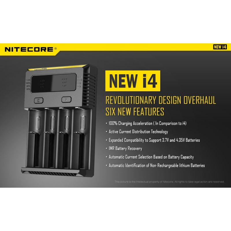 Nitecore New I4 Li-Ion batterioplader med smart opladningsteknologi kompatibilitet og sikker opladning