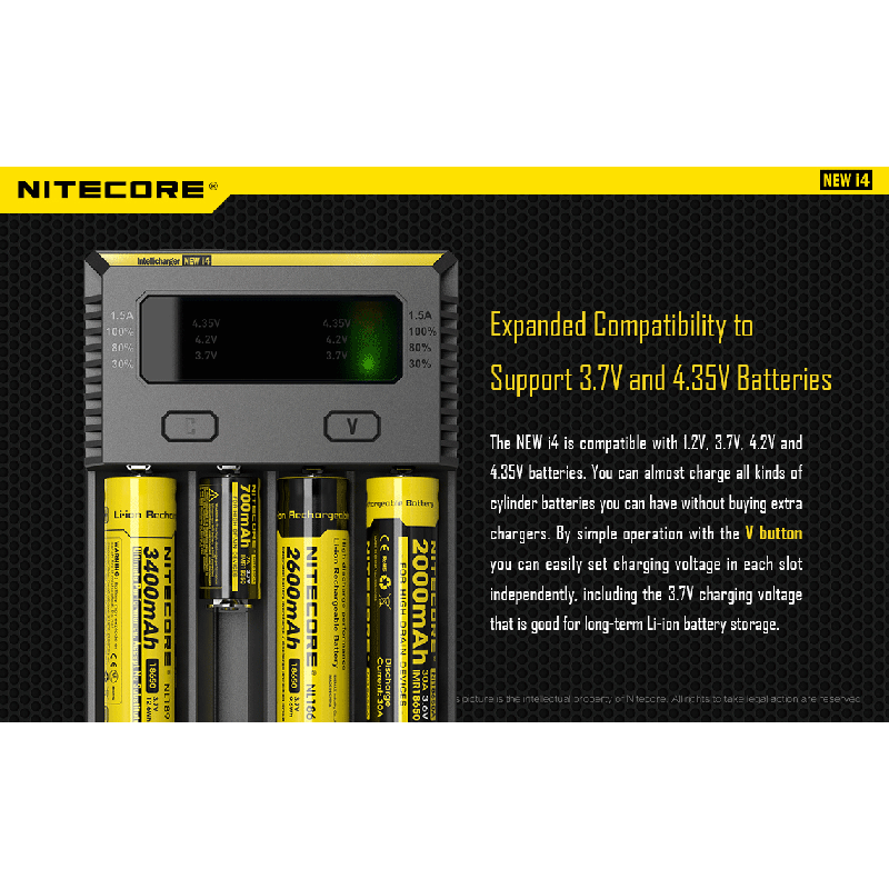 Nitecore New I4 Li-Ion batterioplader med smart opladningsteknologi kompatibilitet og sikker opladning