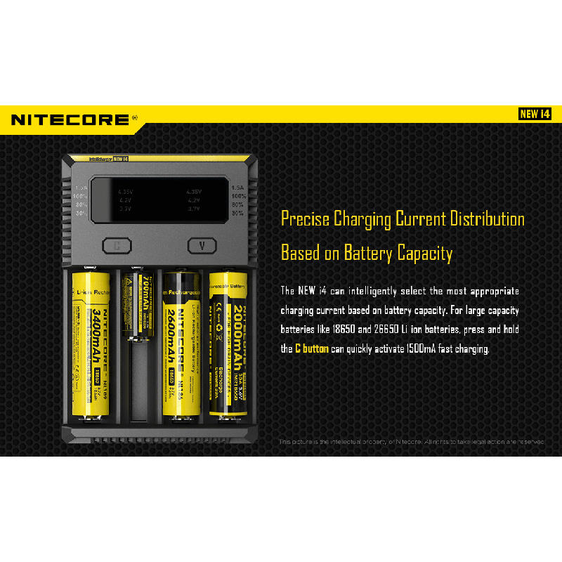 Nitecore New I4 Li-Ion batterioplader med smart opladningsteknologi kompatibilitet og sikker opladning