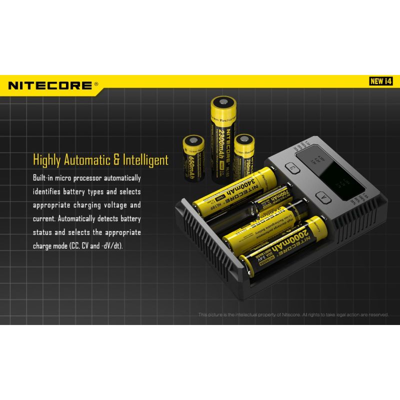 Nitecore New I4 Li-Ion batterioplader med smart opladningsteknologi kompatibilitet og sikker opladning