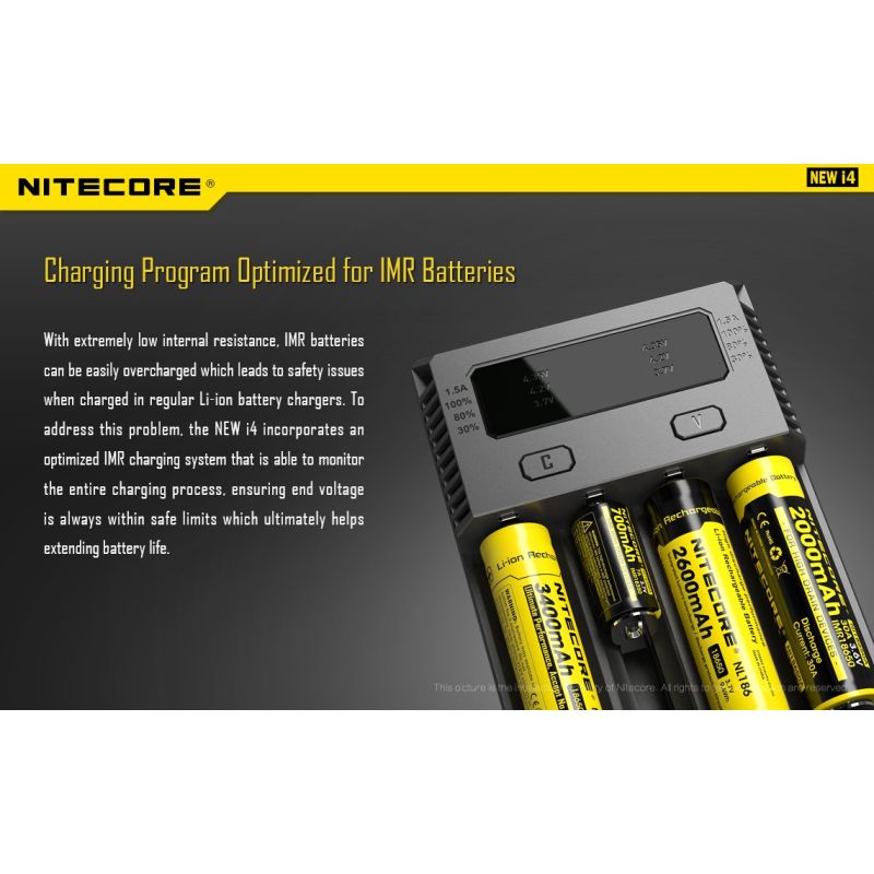 Nitecore New I4 Li-Ion batterioplader med smart opladningsteknologi kompatibilitet og sikker opladning