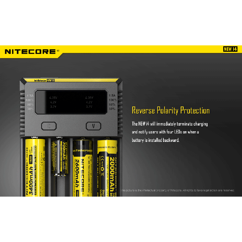 Nitecore New I4 Li-Ion batterioplader med smart opladningsteknologi kompatibilitet og sikker opladning