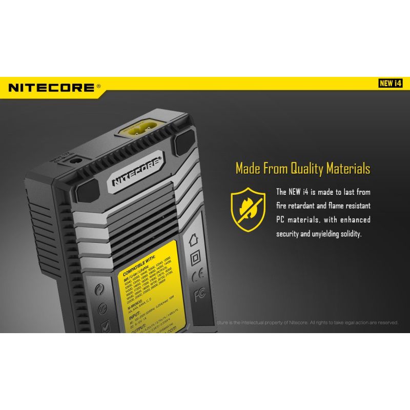 Nitecore New I4 Li-Ion batterioplader med smart opladningsteknologi kompatibilitet og sikker opladning