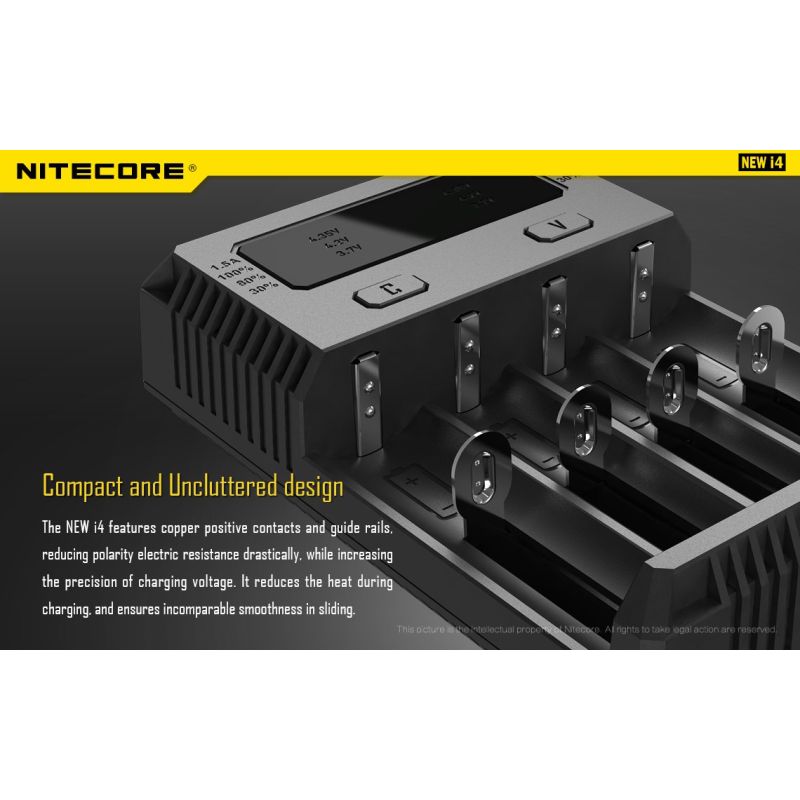Nitecore New I4 Li-Ion batterioplader med smart opladningsteknologi kompatibilitet og sikker opladning