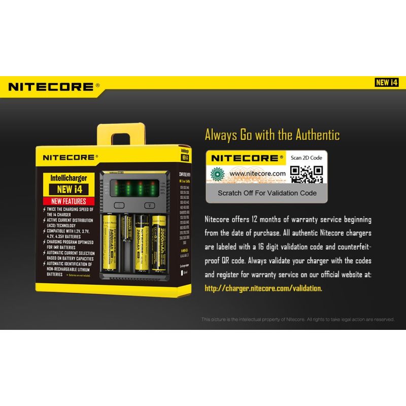 Nitecore New I4 Li-Ion batterioplader med smart opladningsteknologi kompatibilitet og sikker opladning