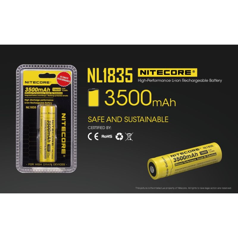 Nyt Nitecore 18650 NL1835 3500mAh Li-ion batteri med høj kapacitet og pålidelig ydeevne til udendørs udstyr