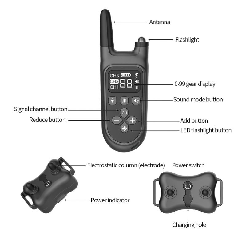 800m vandtæt elektrisk hundetræningshalsbånd genopladelig med LCD-skærm justerbare niveauer til alle størrelser