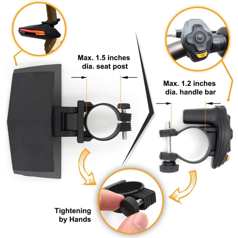 Ampulla C1 LED Cykelbaglygte: Fjernbetjening, Blinklys & Virtuel Bane. Genopladelig, Nem Montering. Høj synlighed til natkørsel.