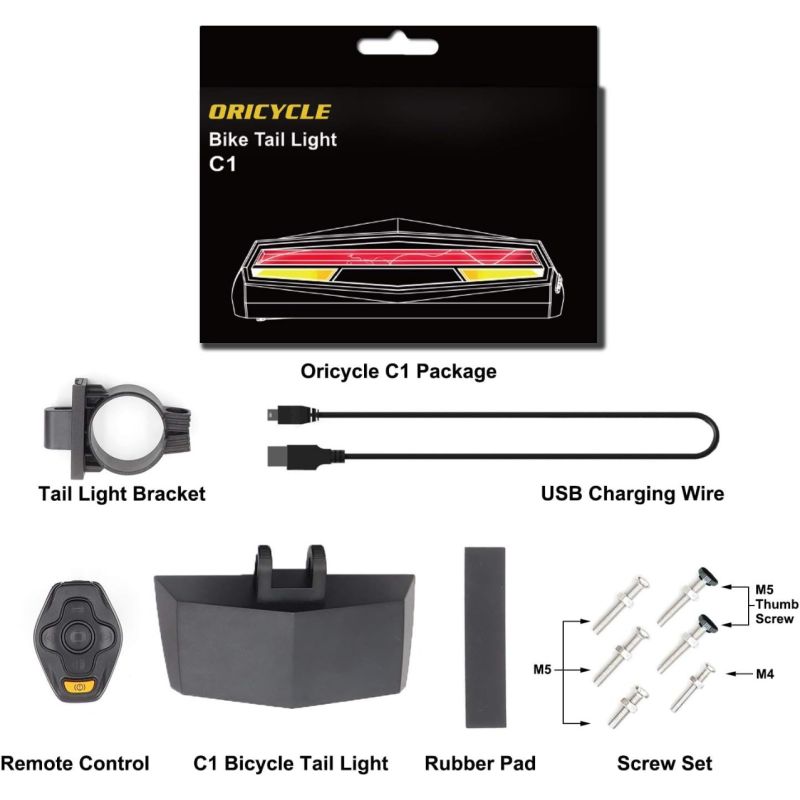 Ampulla C1 LED Cykelbaglygte: Fjernbetjening, Blinklys & Virtuel Bane. Genopladelig, Nem Montering. Høj synlighed til natkørsel.